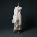 White - Madhubani Handpainted Chanderi Silk 2pc Unstitched Dress Material Kurta Set 09