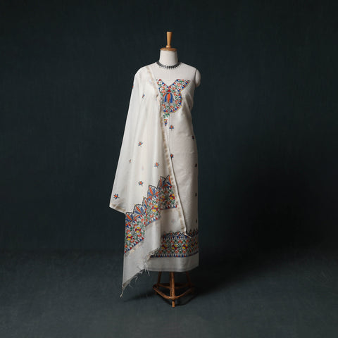 Madhubani Handpainted Chanderi Silk 2pc Unstitched Dress Material Kurta Set 09