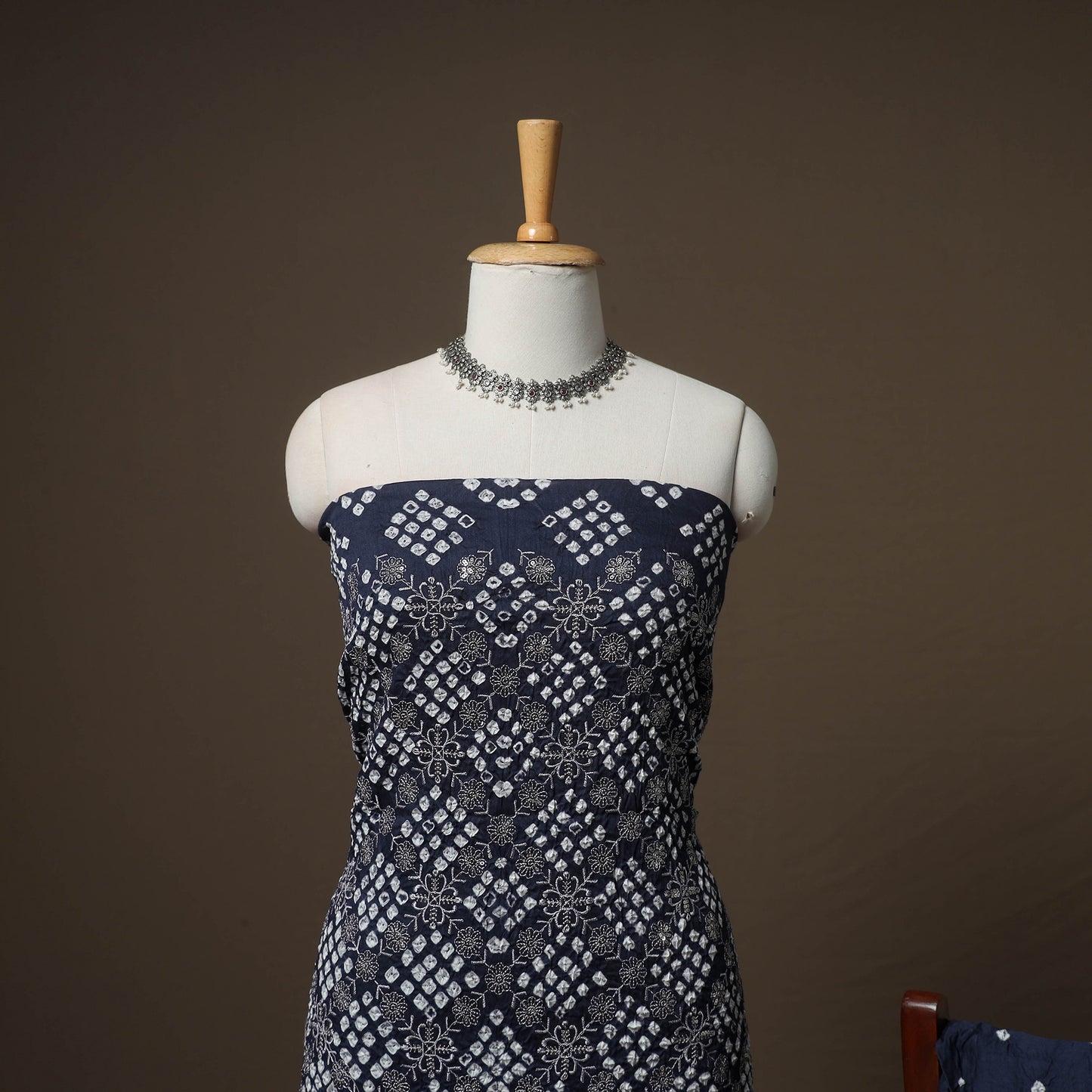 Kutch Bandhani Sequin Work Satin Cotton Unstitched Dress Material: Kurta, Bottom & Dupatta 08