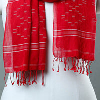 Red - Burdwan Jamdani Cotton Handloom Stole with Tassels 54