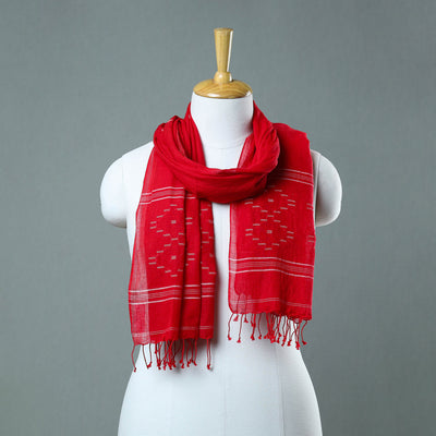 Red - Burdwan Jamdani Cotton Handloom Stole with Tassels 54