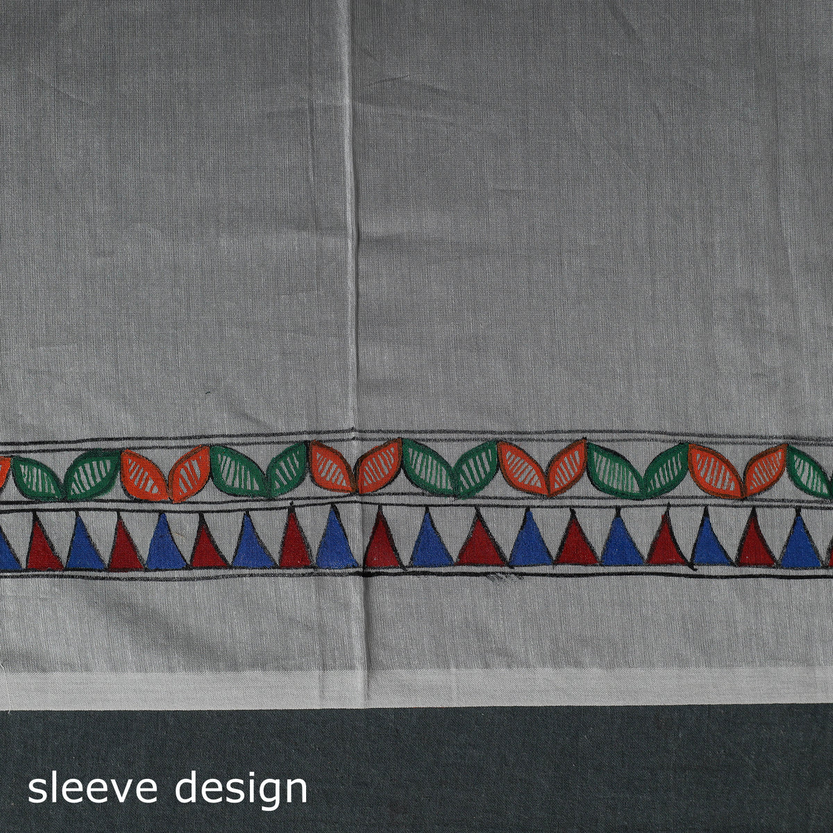 White - Madhubani Handpainted Chanderi Silk 2pc Unstitched Dress Material Kurta Set 09