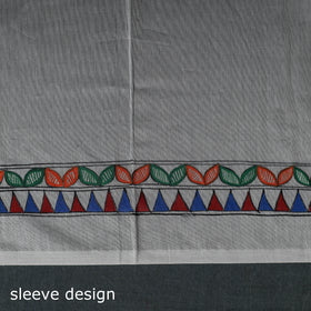 White - Madhubani Handpainted Chanderi Silk 2pc Unstitched Dress Material Kurta Set 09