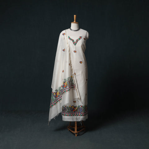 Madhubani Handpainted Chanderi Silk 2pc Unstitched Dress Material Kurta Set 10