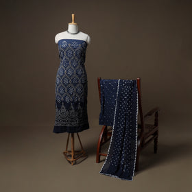 Kutch Bandhani Sequin Work Satin Cotton Unstitched Dress Material: Kurta, Bottom & Dupatta 09