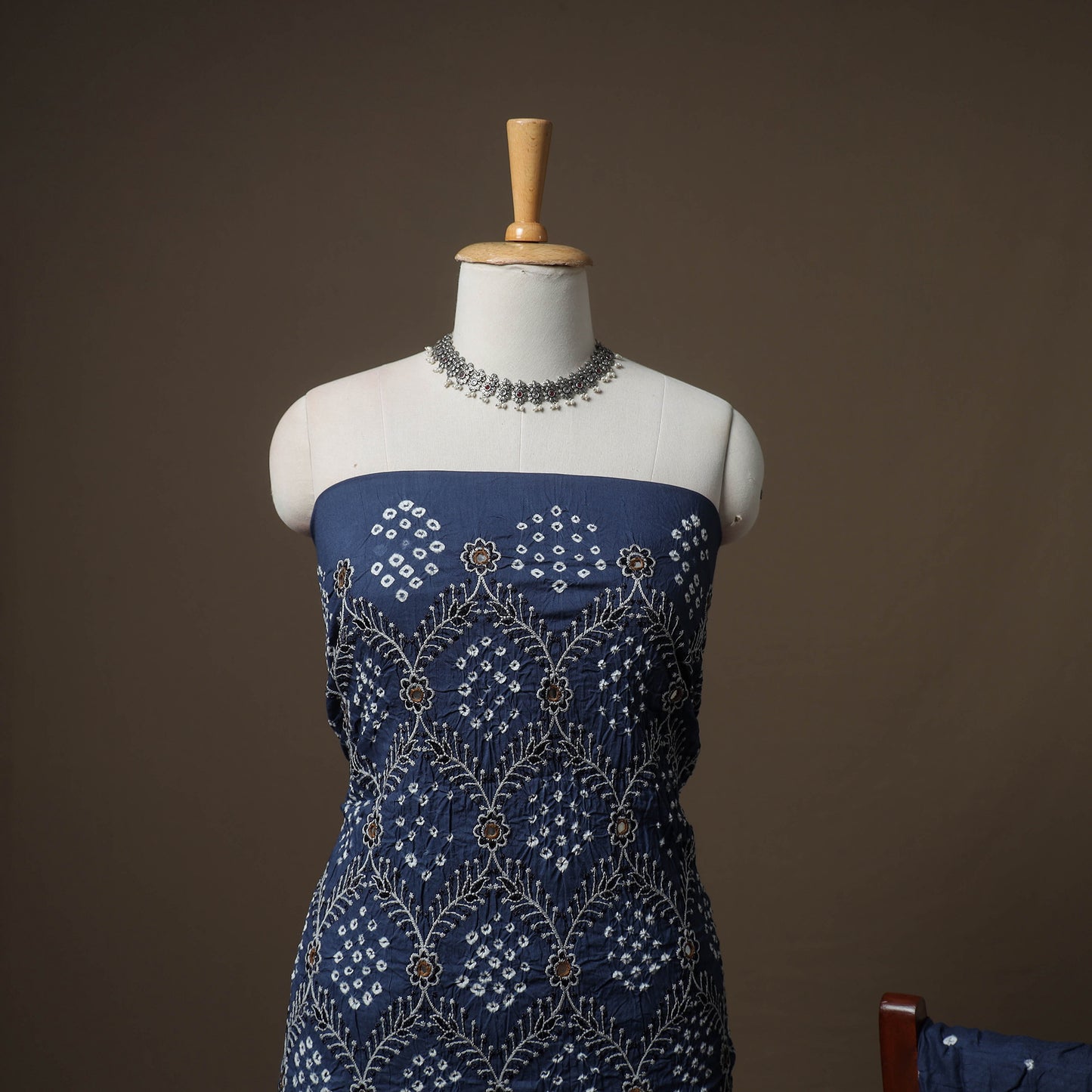 Kutch Bandhani Sequin Work Satin Cotton Unstitched Dress Material: Kurta, Bottom & Dupatta 09