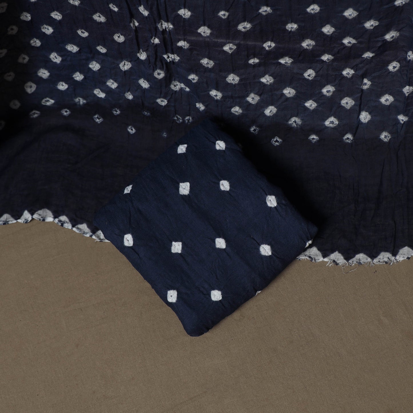 Kutch Bandhani Sequin Work Satin Cotton Unstitched Dress Material: Kurta, Bottom & Dupatta 09