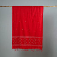 Red - Burdwan Jamdani Cotton Handloom Stole with Tassels 54