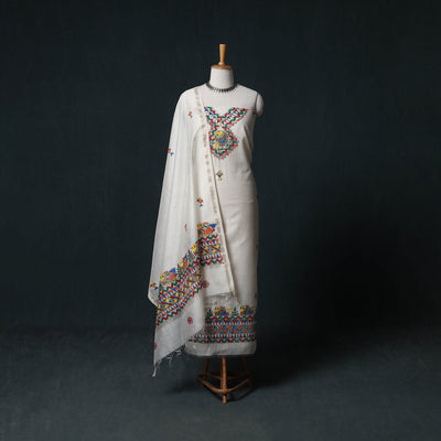Madhubani Handpainted Chanderi Silk 2pc Unstitched Dress Material Kurta Set 11