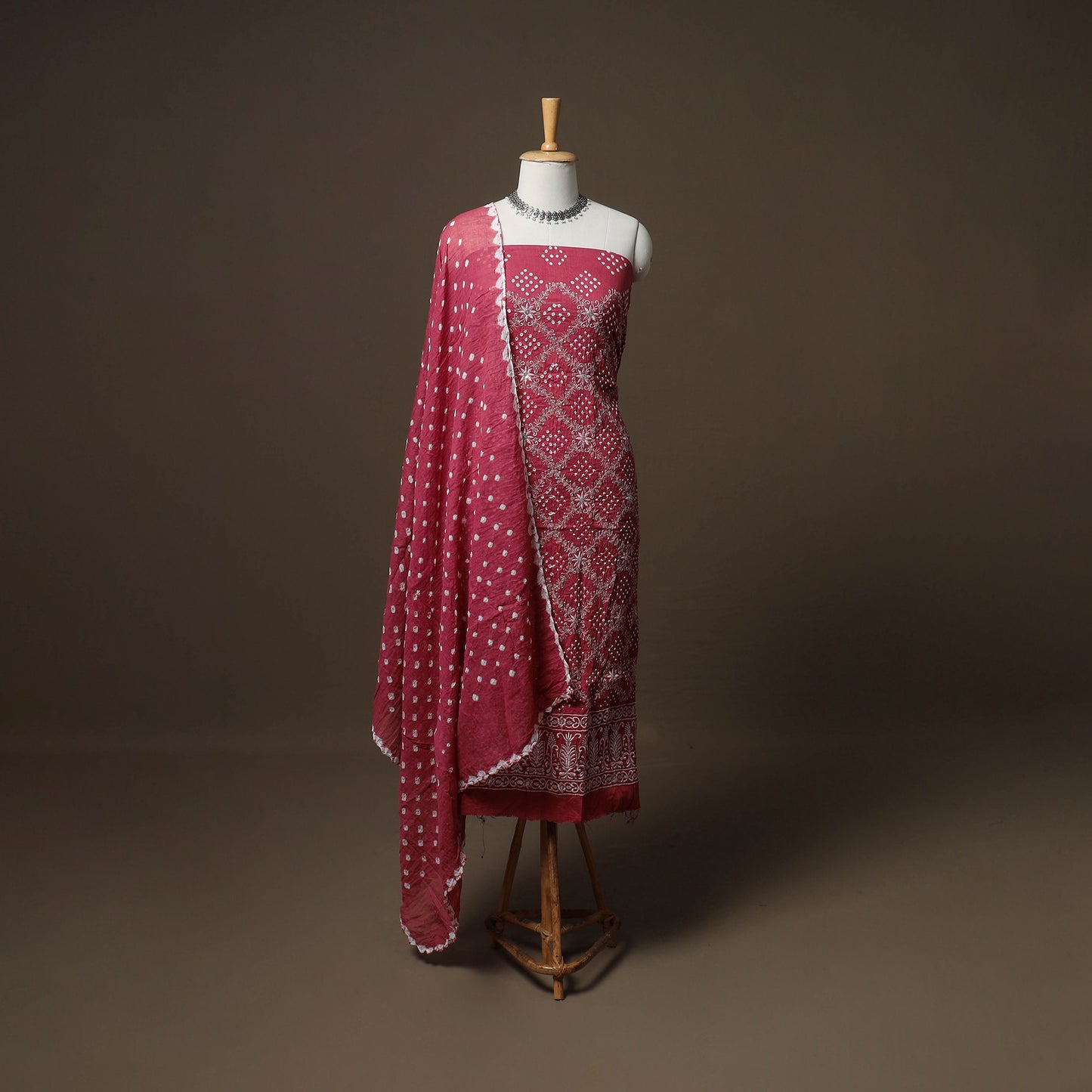 Kutch Bandhani Sequin Work Satin Cotton Unstitched Dress Material: Kurta, Bottom & Dupatta 10