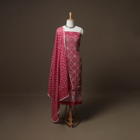 Kutch Bandhani Sequin Work Satin Cotton Unstitched Dress Material: Kurta, Bottom & Dupatta 10