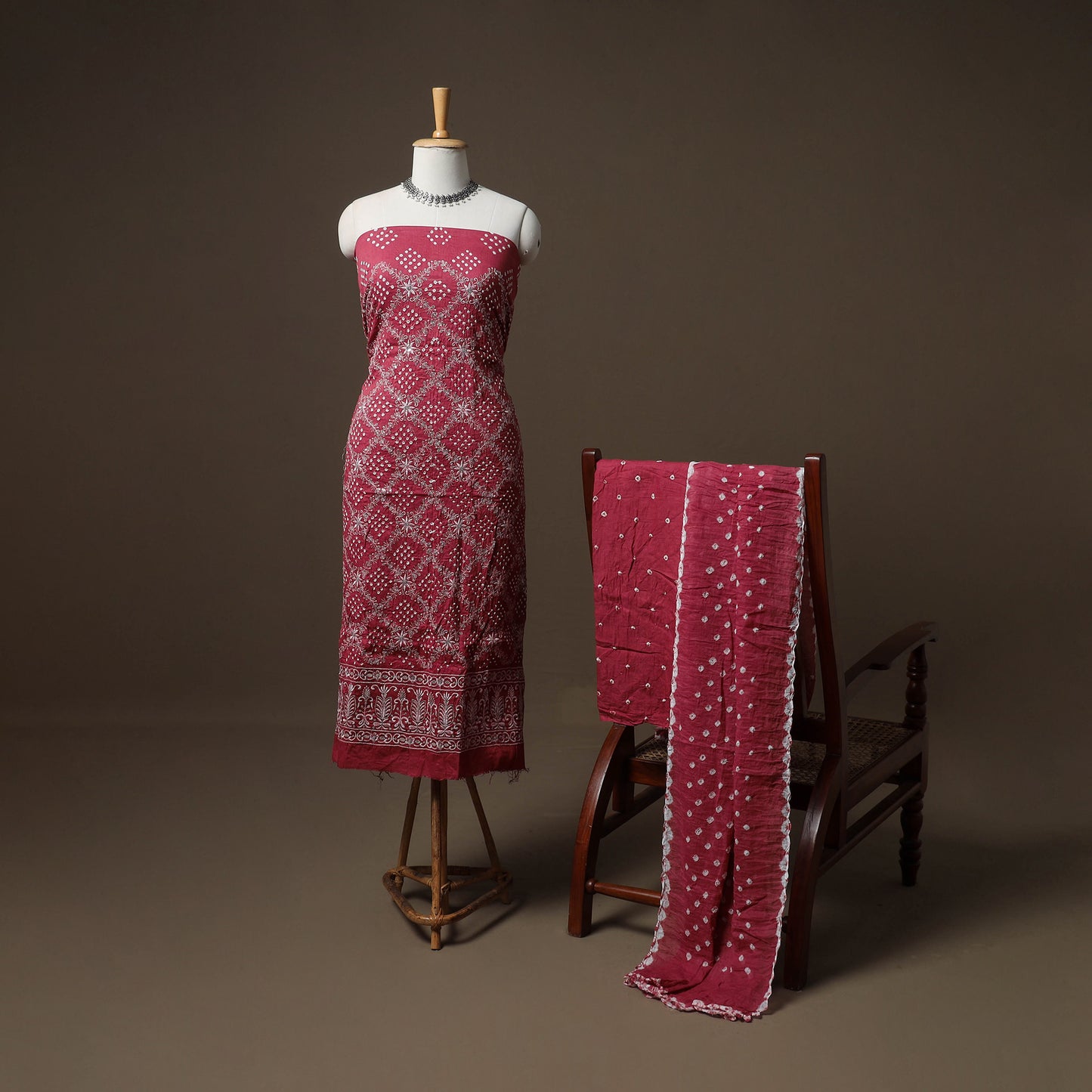 Kutch Bandhani Sequin Work Satin Cotton Unstitched Dress Material: Kurta, Bottom & Dupatta 10