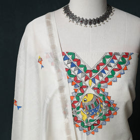 Madhubani Handpainted Chanderi Silk 2pc Unstitched Dress Material Kurta Set 11