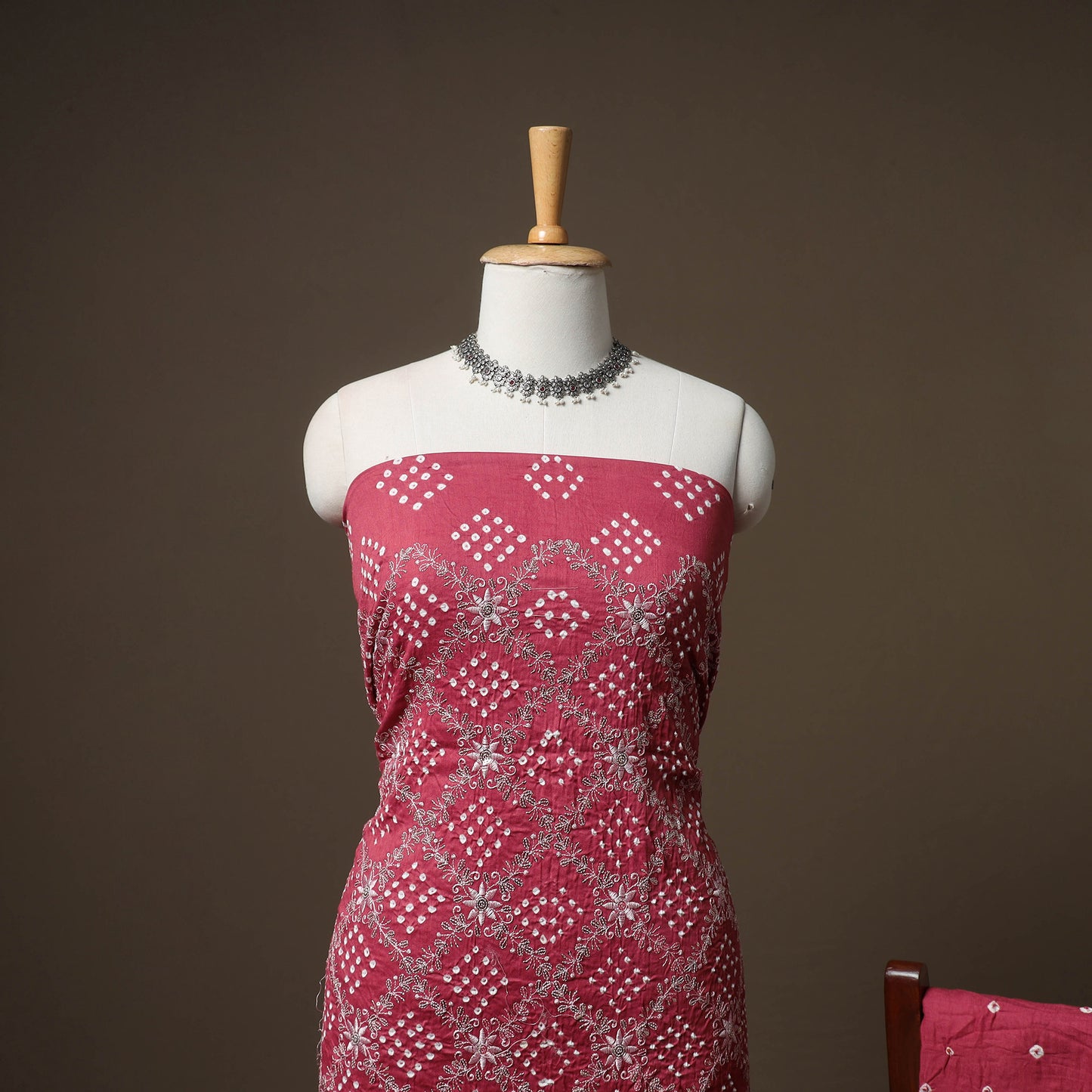 Kutch Bandhani Sequin Work Satin Cotton Unstitched Dress Material: Kurta, Bottom & Dupatta 10