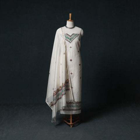 Madhubani Handpainted Chanderi Silk 2pc Unstitched Dress Material Kurta Set 12