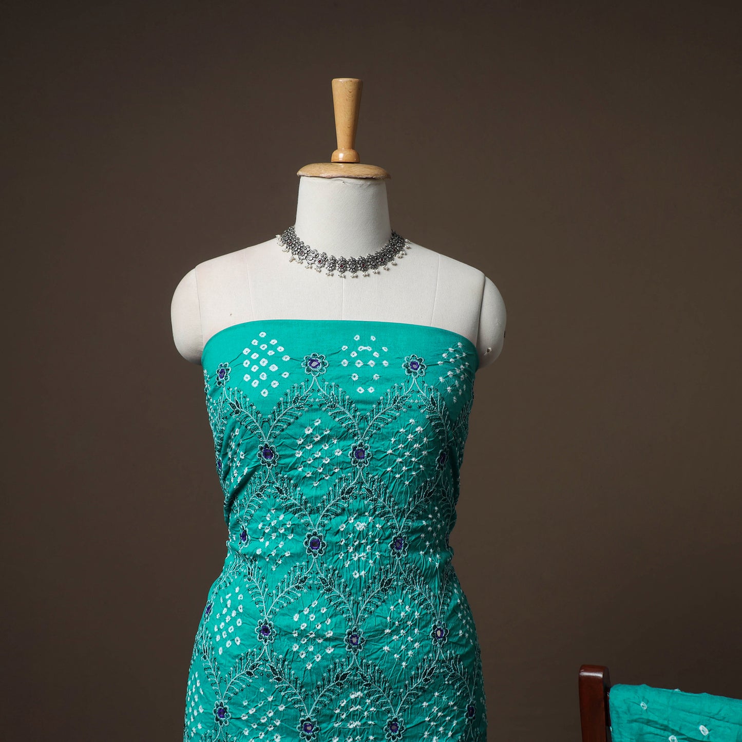 Kutch Bandhani Sequin Work Satin Cotton Unstitched Dress Material: Kurta, Bottom & Dupatta 11