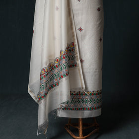 White - Madhubani Handpainted Chanderi Silk 2pc Unstitched Dress Material Kurta Set 12