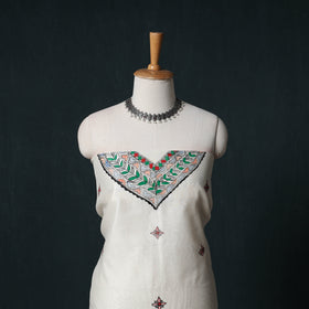 White - Madhubani Handpainted Chanderi Silk 2pc Unstitched Dress Material Kurta Set 12