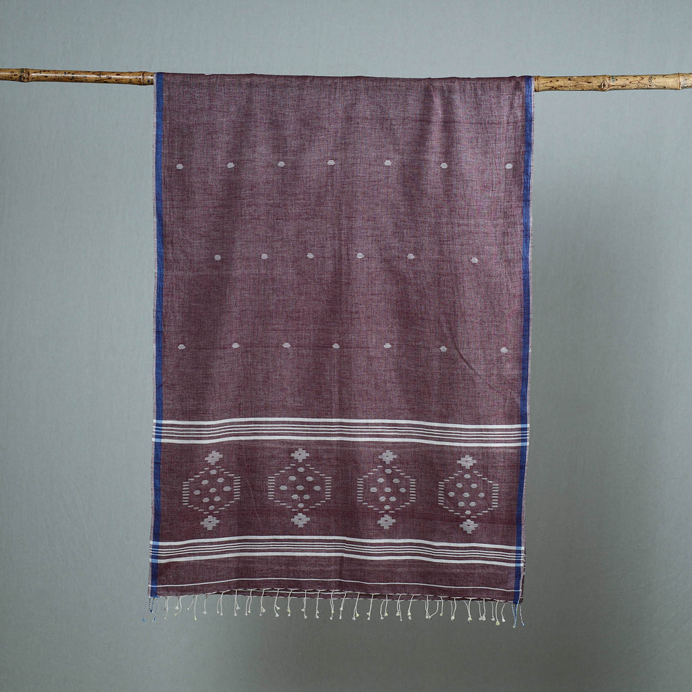 Purple - Burdwan Jamdani Cotton Handloom Stole with Tassels 48