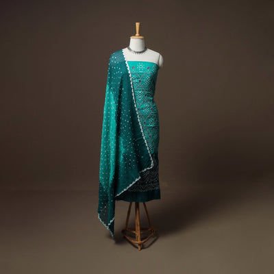 Kutch Bandhani Sequin Work Satin Cotton Unstitched Dress Material: Kurta, Bottom & Dupatta 11