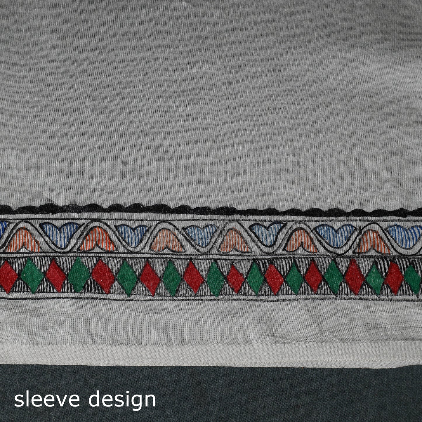 White - Madhubani Handpainted Chanderi Silk 2pc Unstitched Dress Material Kurta Set 12