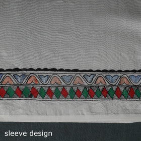 White - Madhubani Handpainted Chanderi Silk 2pc Unstitched Dress Material Kurta Set 12