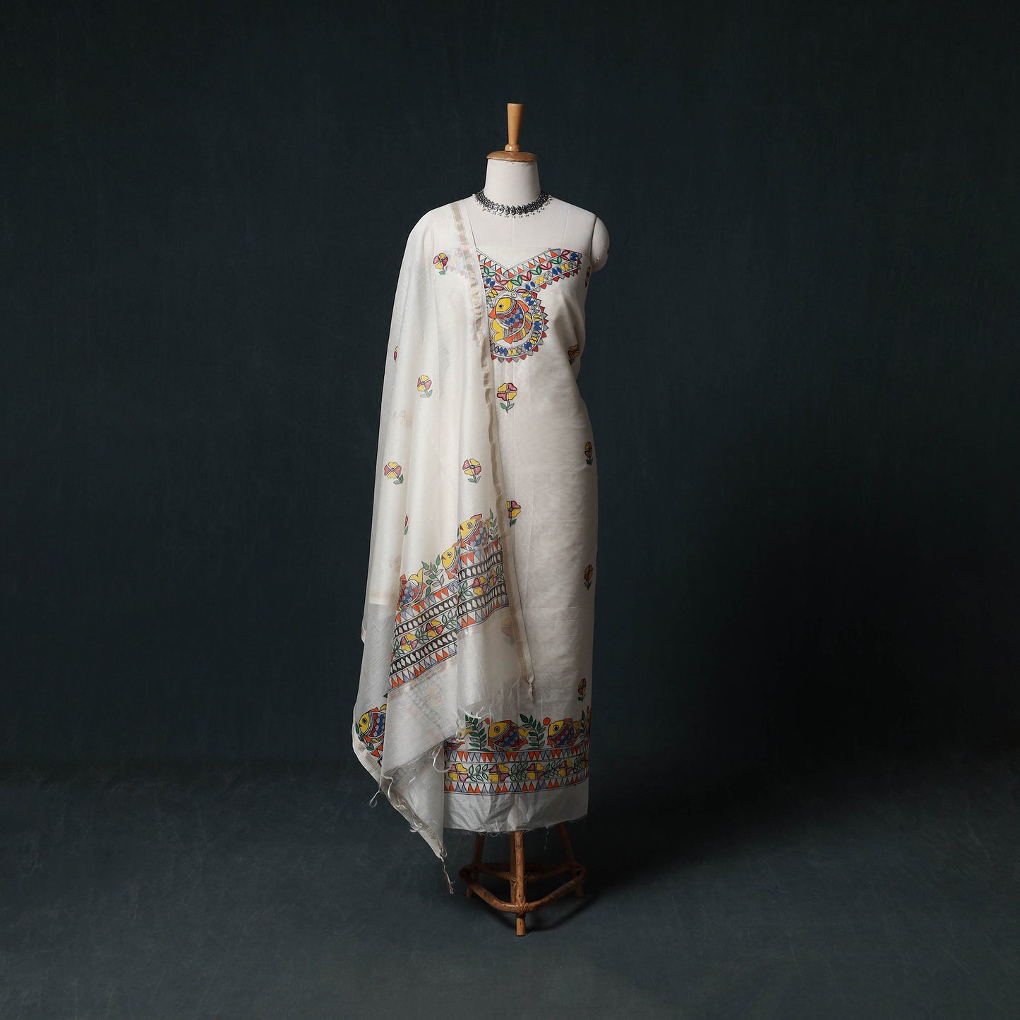 Madhubani Handpainted Chanderi Silk 2pc Unstitched Dress Material Kurta Set 13