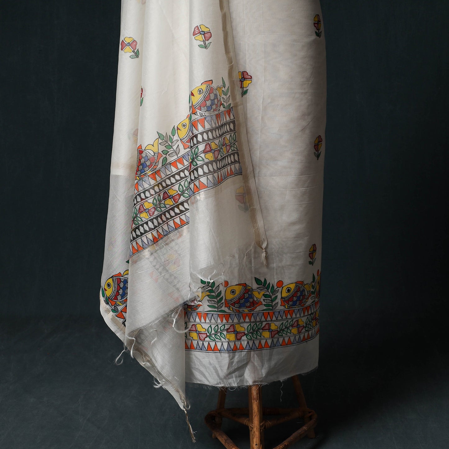 Madhubani Handpainted Chanderi Silk 2pc Unstitched Dress Material Kurta Set 13