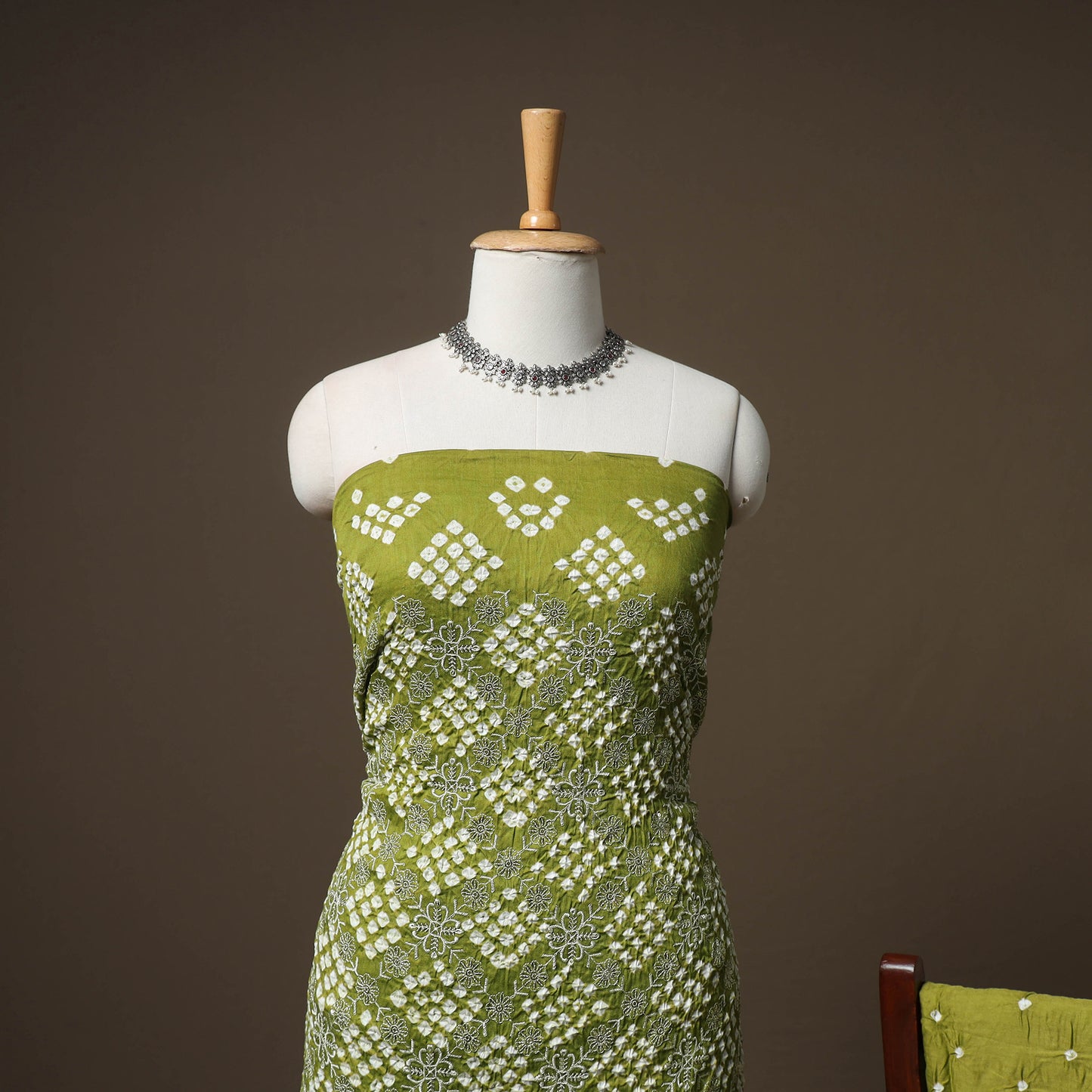 Kutch Bandhani Sequin Work Satin Cotton Unstitched Dress Material: Kurta, Bottom & Dupatta 12