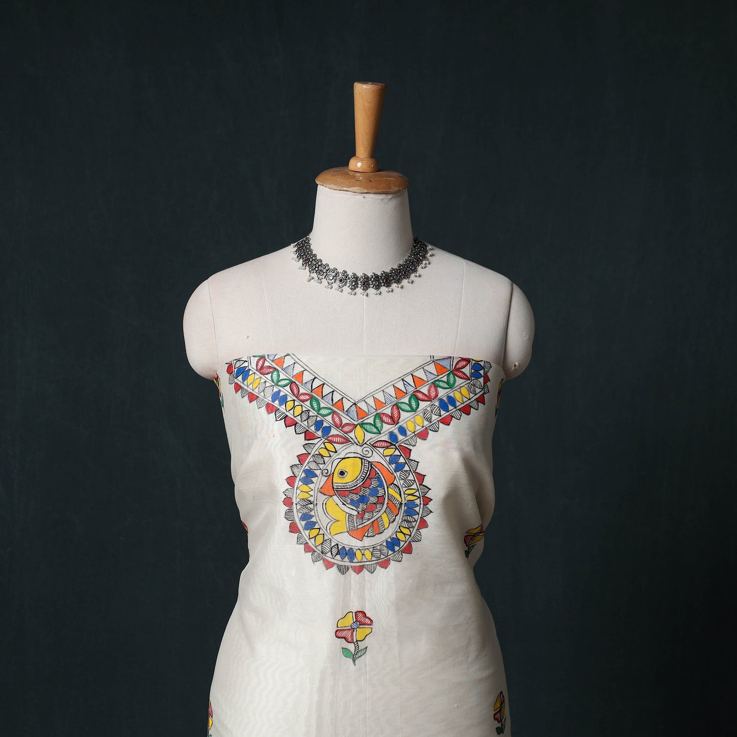 Madhubani Handpainted Chanderi Silk 2pc Unstitched Dress Material Kurta Set 13