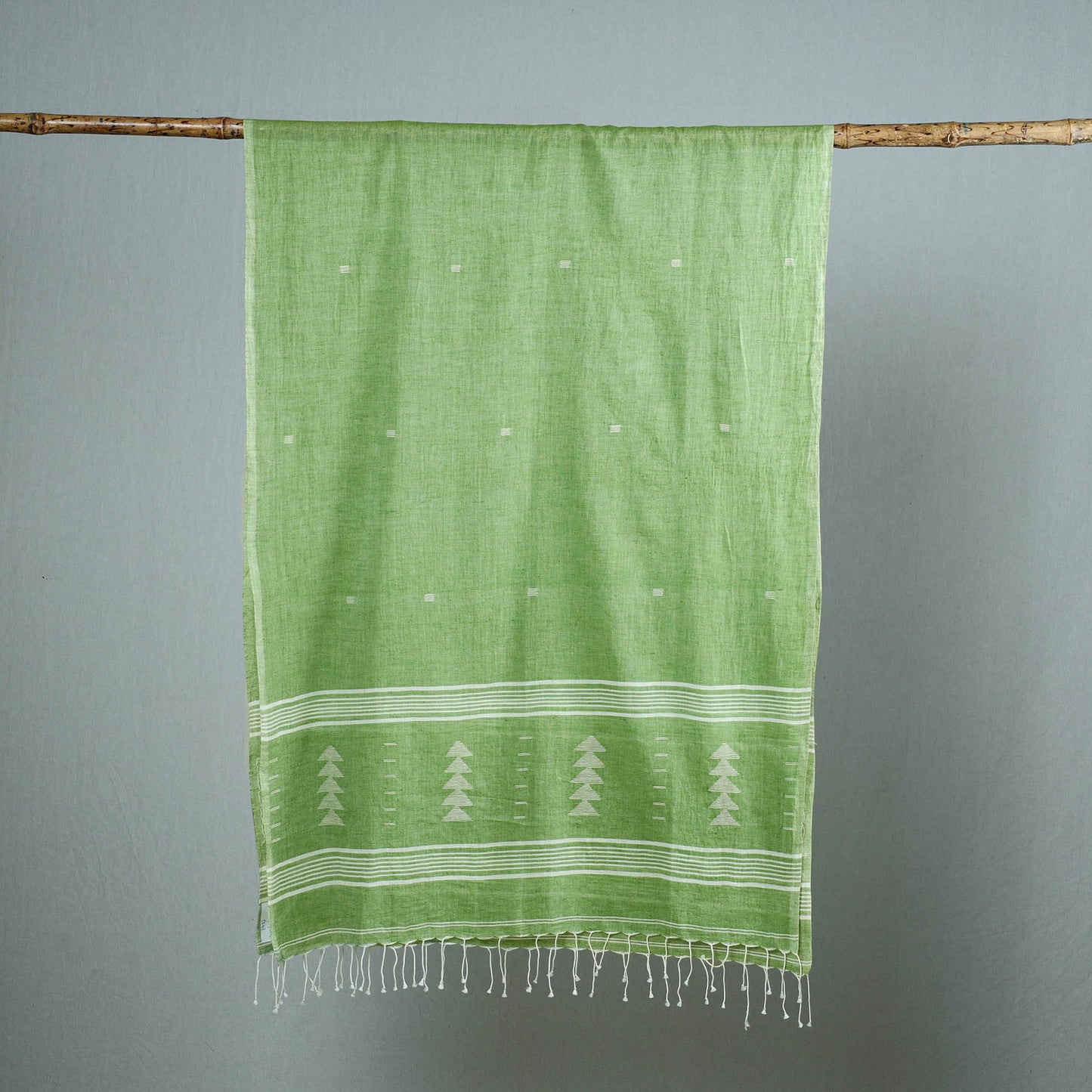 Green - Burdwan Jamdani Cotton Handloom Stole with Tassels 42