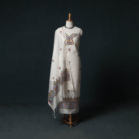Madhubani Handpainted Chanderi Silk 2pc Unstitched Dress Material Kurta Set 14