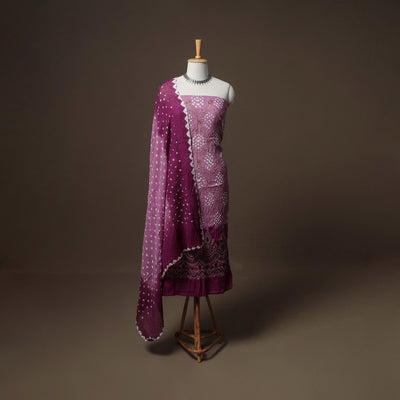 Kutch Bandhani Sequin Work Satin Cotton Unstitched Dress Material: Kurta, Bottom & Dupatta 13