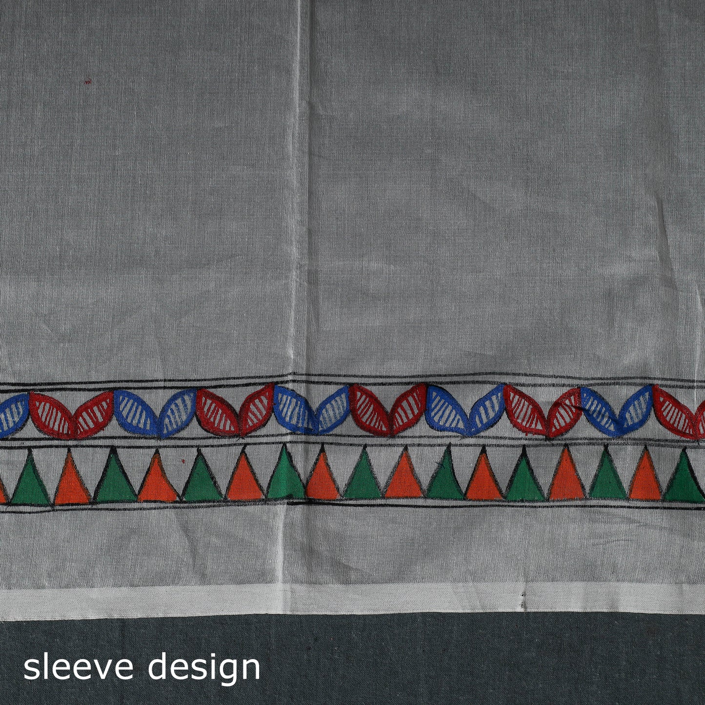 White - Madhubani Handpainted Chanderi Silk 2pc Unstitched Dress Material Kurta Set 14