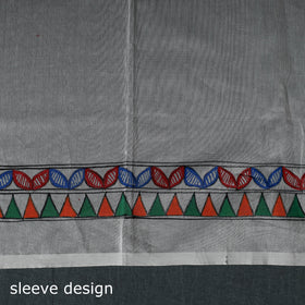 White - Madhubani Handpainted Chanderi Silk 2pc Unstitched Dress Material Kurta Set 14