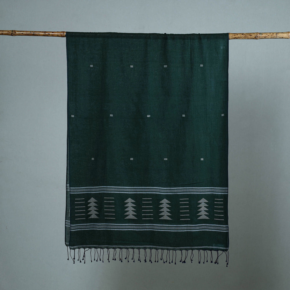 Green - Burdwan Jamdani Cotton Handloom Stole with Tassels 34