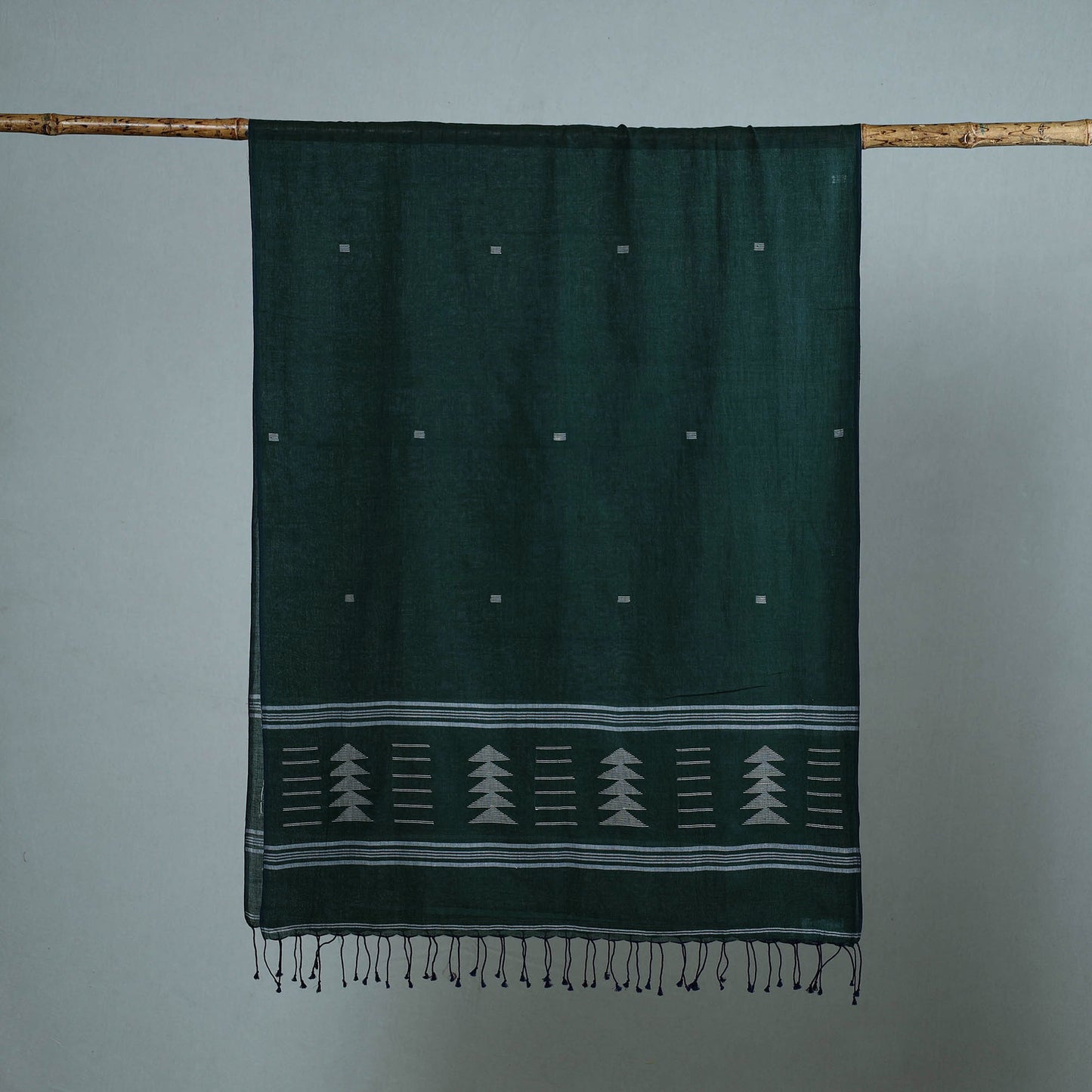 Green - Burdwan Jamdani Cotton Handloom Stole with Tassels 34