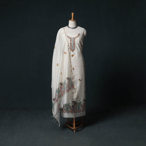 Madhubani Handpainted Chanderi Silk 2pc Unstitched Dress Material Kurta Set 16