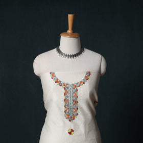 White - Madhubani Handpainted Chanderi Silk 2pc Unstitched Dress Material Kurta Set 16