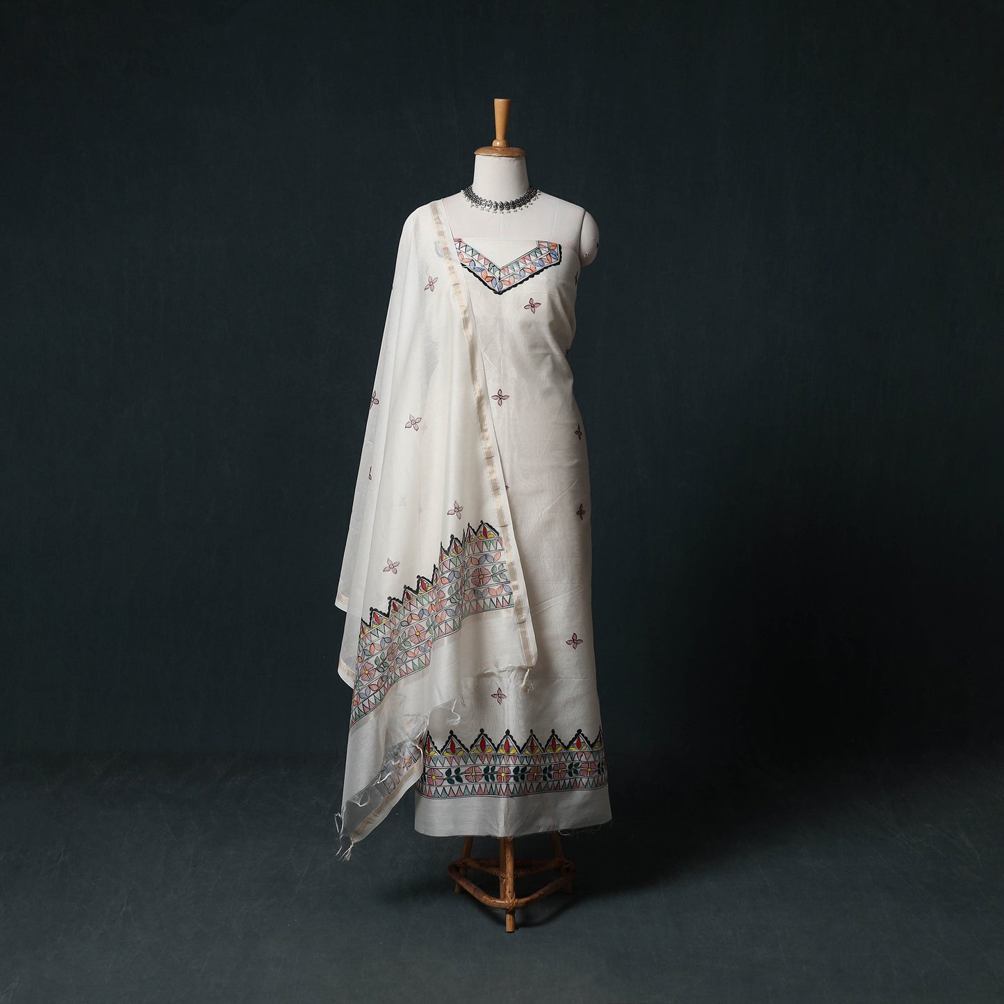 Madhubani Handpainted Chanderi Silk 2pc Unstitched Dress Material Kurta Set 17