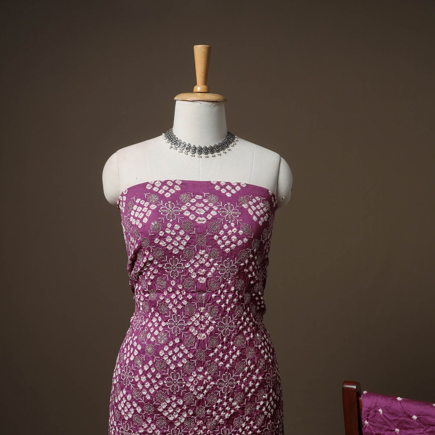Kutch Bandhani Sequin Work Satin Cotton Unstitched Dress Material: Kurta, Bottom & Dupatta 15