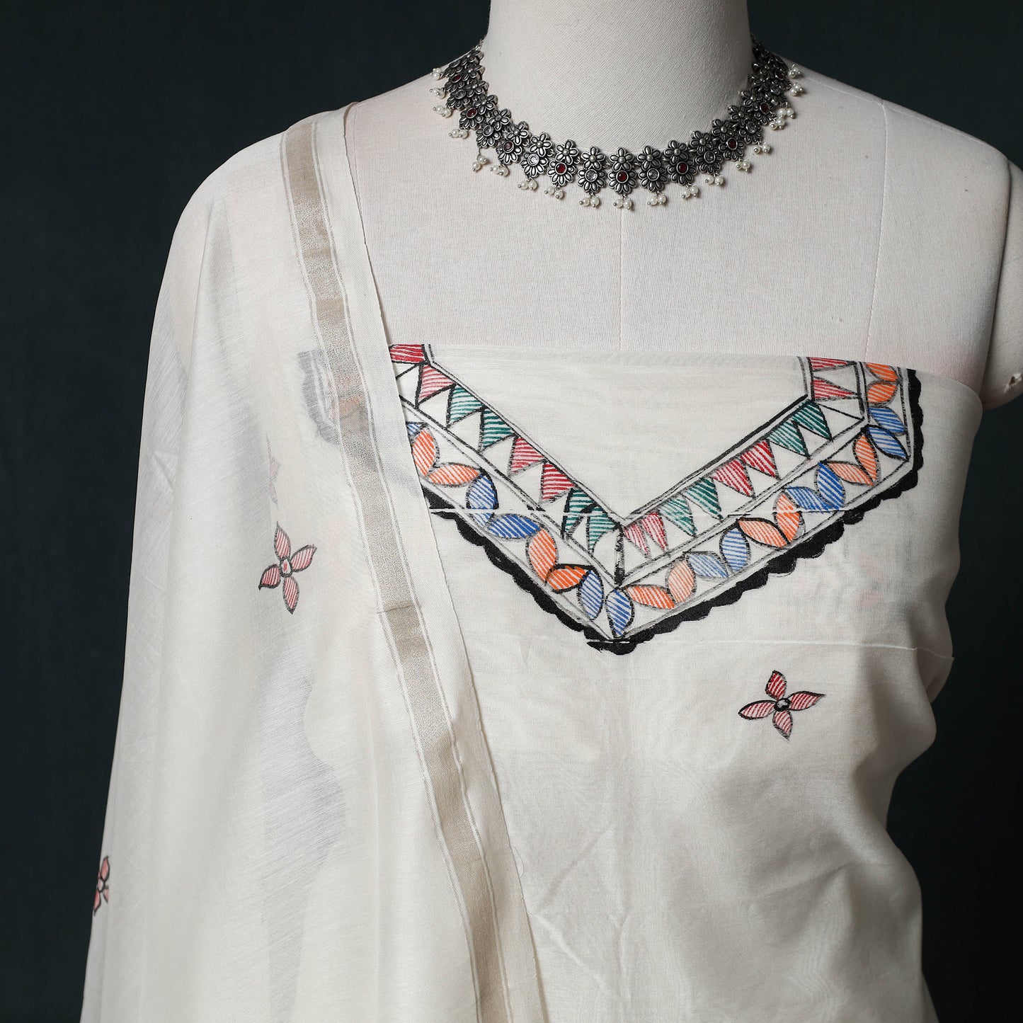 Madhubani Handpainted Chanderi Silk 2pc Unstitched Dress Material Kurta Set 17