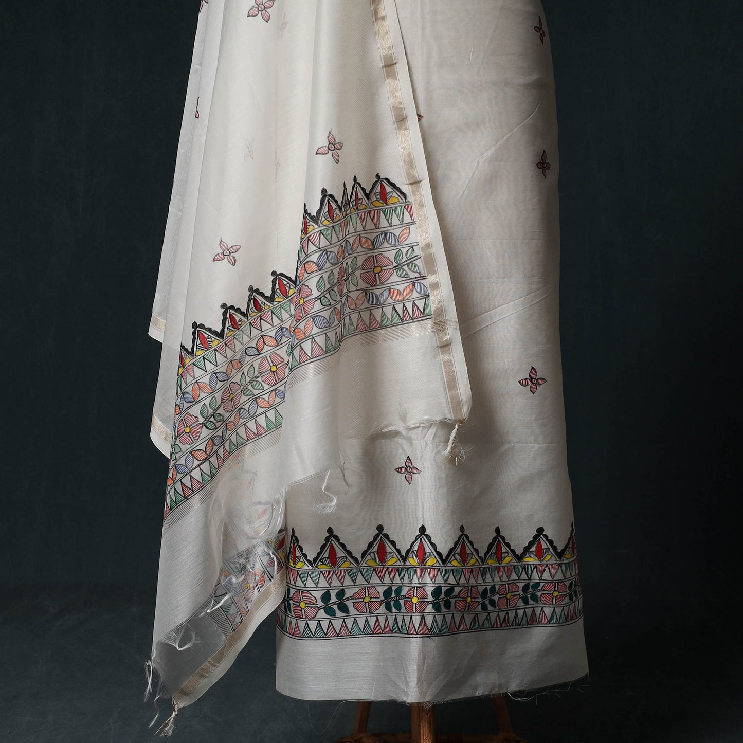 Madhubani Handpainted Chanderi Silk 2pc Unstitched Dress Material Kurta Set 17