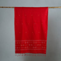 Red - Burdwan Jamdani Cotton Handloom Stole with Tassels 24