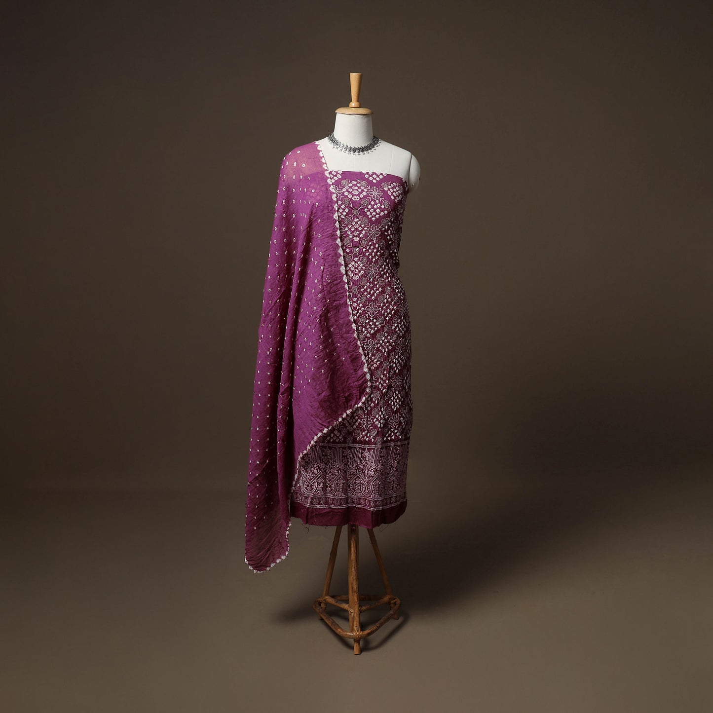 Kutch Bandhani Sequin Work Satin Cotton Unstitched Dress Material: Kurta, Bottom & Dupatta 15