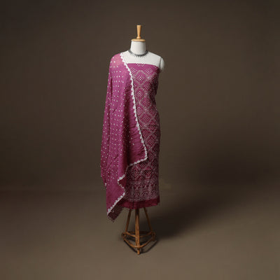 Kutch Bandhani Sequin Work Satin Cotton Unstitched Dress Material: Kurta, Bottom & Dupatta 16