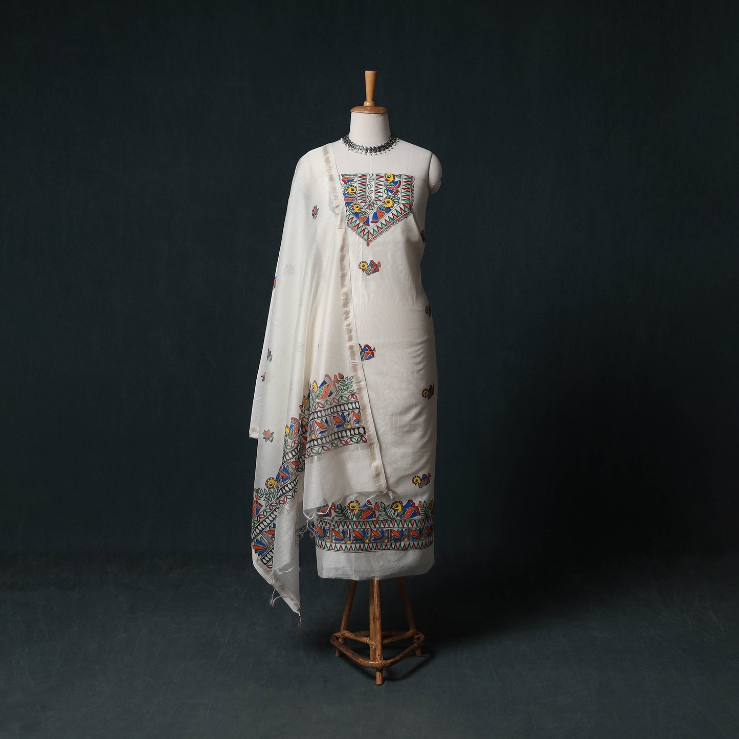 Madhubani Handpainted Chanderi Silk 2pc Unstitched Dress Material Kurta Set 18