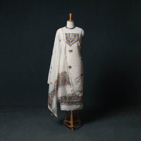 Madhubani Handpainted Chanderi Silk 2pc Unstitched Dress Material Kurta Set 18