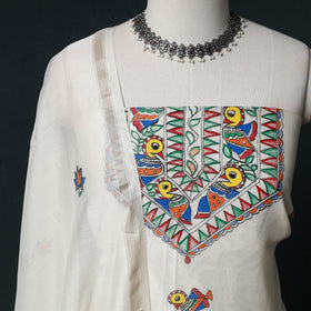 Madhubani Handpainted Chanderi Silk 2pc Unstitched Dress Material Kurta Set 18