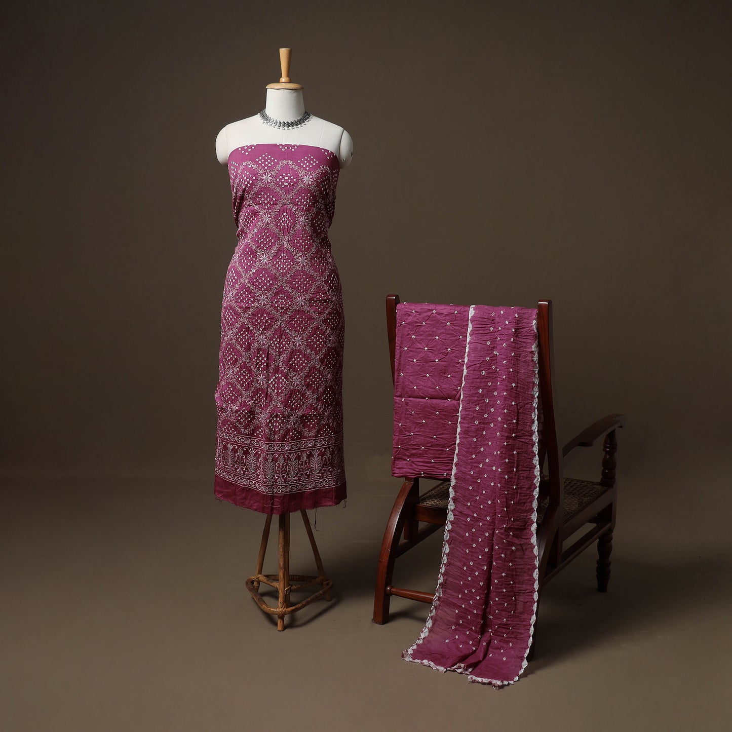 Kutch Bandhani Sequin Work Satin Cotton Unstitched Dress Material: Kurta, Bottom & Dupatta 16